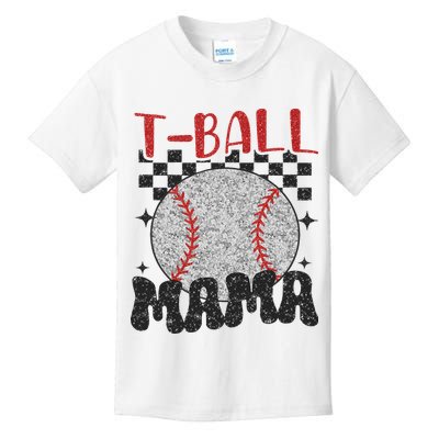 Vintage Ball Mama Softball Mom Checkered Print Mothers Day Kids T-Shirt