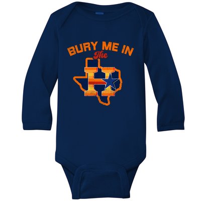 Vintage Bury Me In The H Houston Baseball Baby Long Sleeve Bodysuit