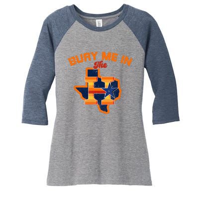 Vintage Bury Me In The H Houston Baseball Women's Tri-Blend 3/4-Sleeve Raglan Shirt