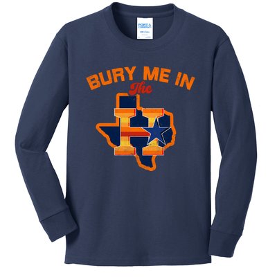 Vintage Bury Me In The H Houston Baseball Kids Long Sleeve Shirt