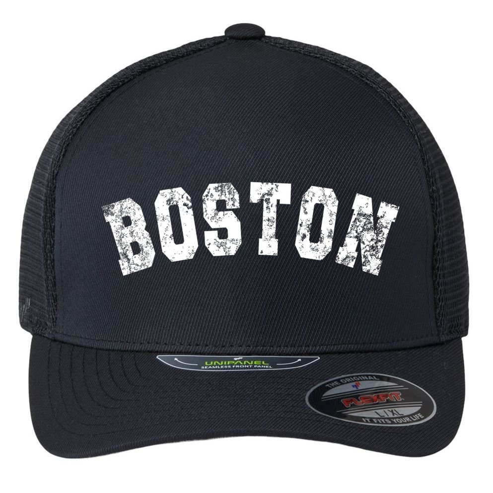 Vintage Boston Massachusetts Retro Distressed Apparel Flexfit Unipanel Trucker Cap