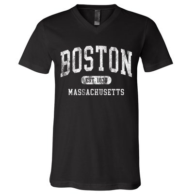 Vintage Boston Massachusetts Established 1630 Throwback V-Neck T-Shirt