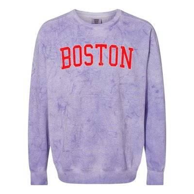 Vintage Boston MA Varsity Style Red Text Colorblast Crewneck Sweatshirt