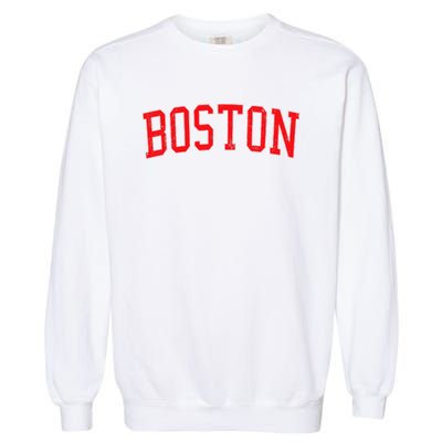 Vintage Boston MA Varsity Style Red Text Garment-Dyed Sweatshirt