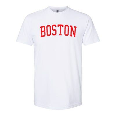 Vintage Boston MA Varsity Style Red Text Softstyle® CVC T-Shirt