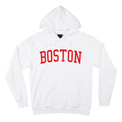 Vintage Boston MA Varsity Style Red Text Hoodie