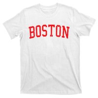 Vintage Boston MA Varsity Style Red Text T-Shirt