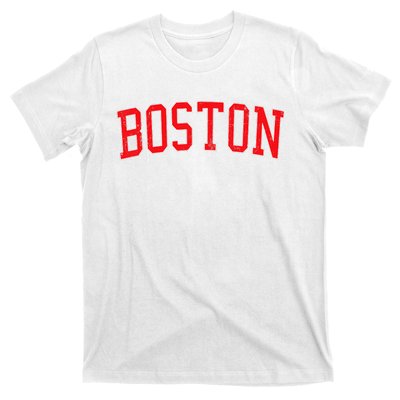 Vintage Boston MA Varsity Style Red Text T-Shirt