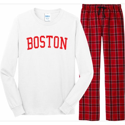 Vintage Boston MA Varsity Style Red Text Long Sleeve Pajama Set