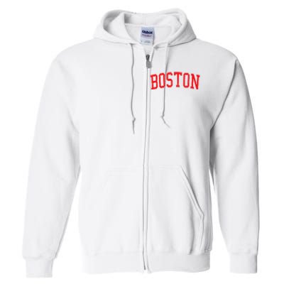 Vintage Boston MA Varsity Style Red Text Full Zip Hoodie