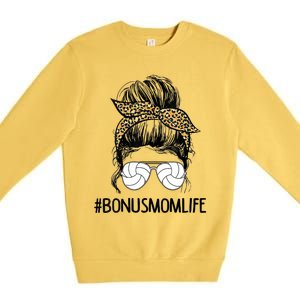 Volleyball Bonus Mom Life Messy Bun Leopard Mother’S Day Cute Gift Premium Crewneck Sweatshirt