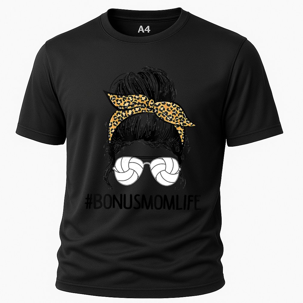 Volleyball Bonus Mom Life Messy Bun Leopard Mother’S Day Cute Gift Cooling Performance Crew T-Shirt