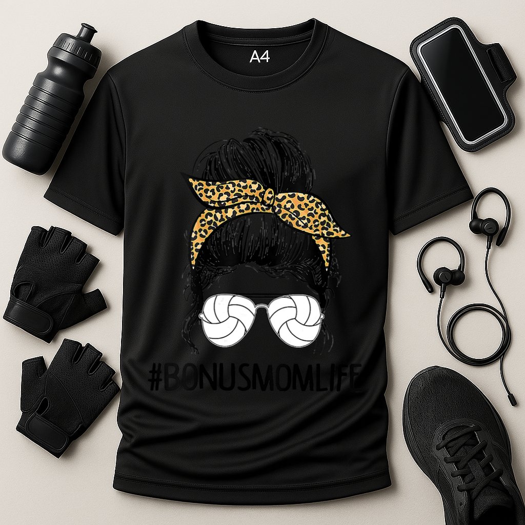 Volleyball Bonus Mom Life Messy Bun Leopard Mother’S Day Cute Gift Cooling Performance Crew T-Shirt