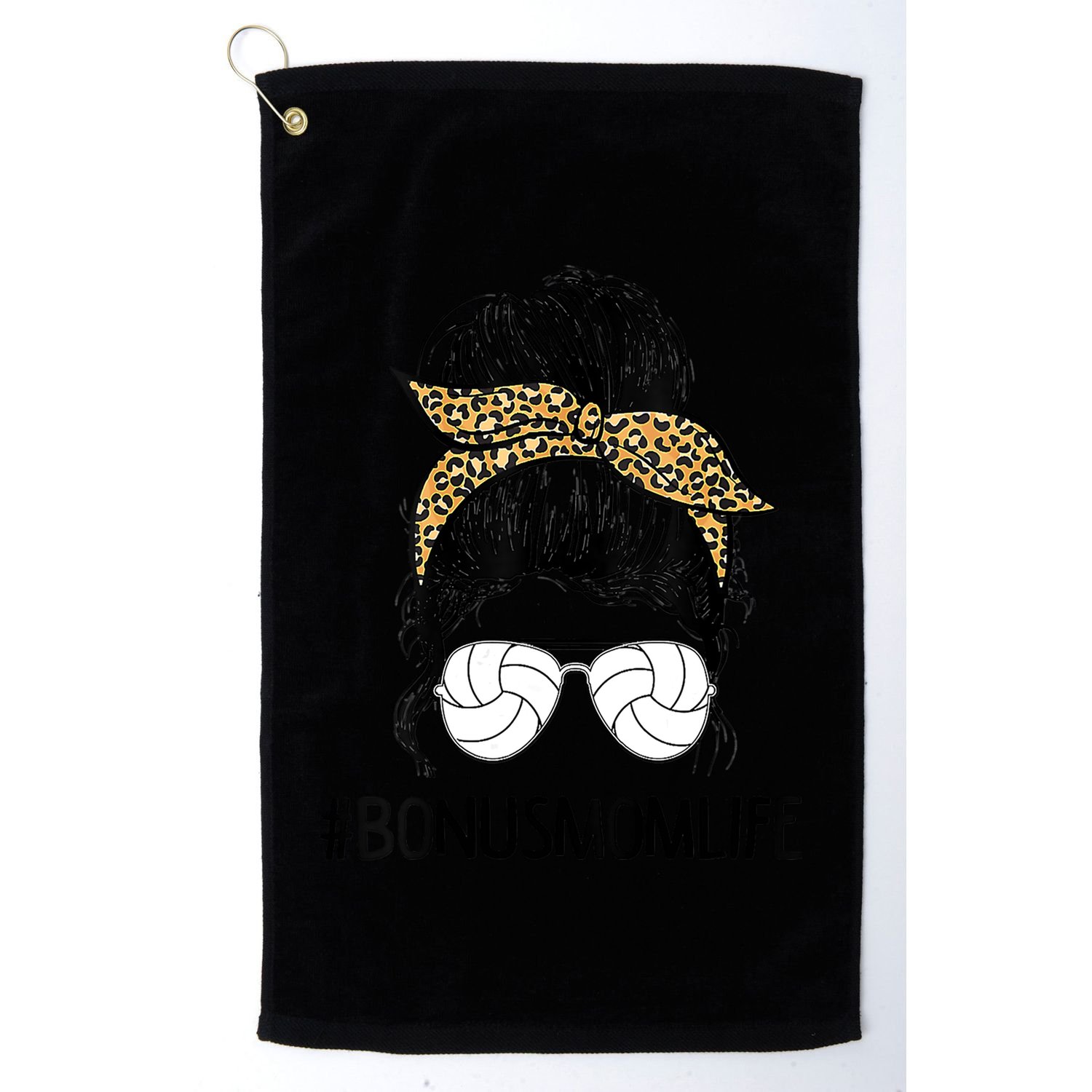 Volleyball Bonus Mom Life Messy Bun Leopard Mother’S Day Cute Gift Golf Towel