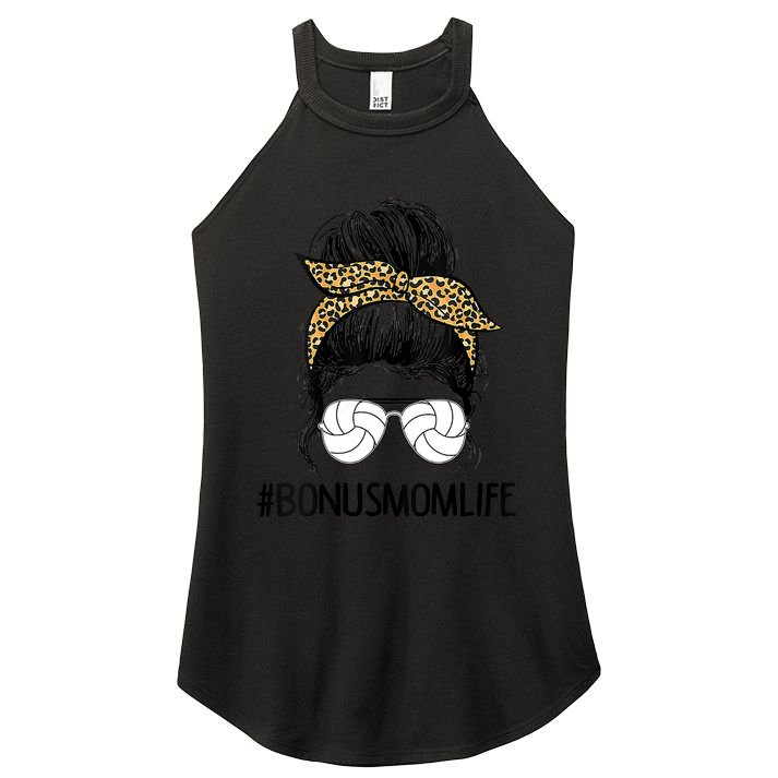 Volleyball Bonus Mom Life Messy Bun Leopard Mother’S Day Cute Gift Women's Perfect Tri Rocker Tank