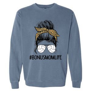 Volleyball Bonus Mom Life Messy Bun Leopard Mother’S Day Cute Gift Garment-Dyed Sweatshirt