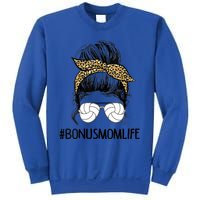 Volleyball Bonus Mom Life Messy Bun Leopard Mother’S Day Cute Gift Sweatshirt