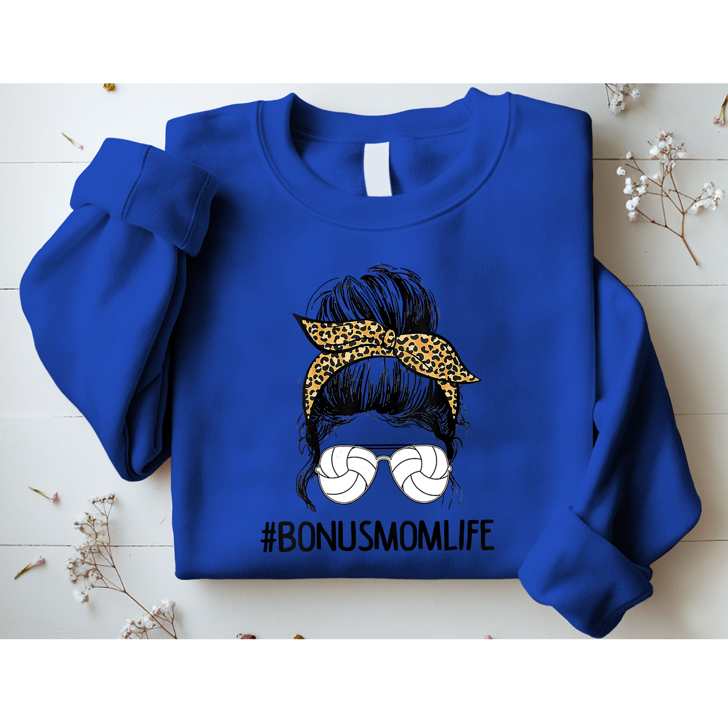 Volleyball Bonus Mom Life Messy Bun Leopard Mother’S Day Cute Gift Sweatshirt