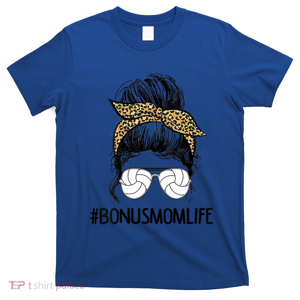 Volleyball Bonus Mom Life Messy Bun Leopard Mother’S Day Cute Gift T-Shirt