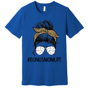 Volleyball Bonus Mom Life Messy Bun Leopard Mother’S Day Cute Gift Premium T-Shirt