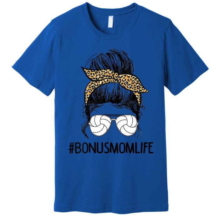 Volleyball Bonus Mom Life Messy Bun Leopard Mother’S Day Cute Gift Premium T-Shirt