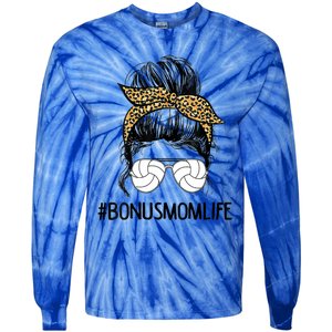 Volleyball Bonus Mom Life Messy Bun Leopard Mother’S Day Cute Gift Tie-Dye Long Sleeve Shirt