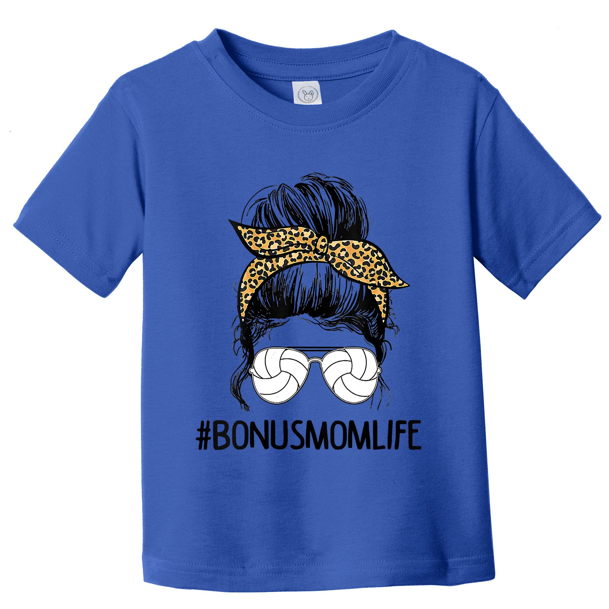 Volleyball Bonus Mom Life Messy Bun Leopard Mother’S Day Cute Gift Toddler T-Shirt