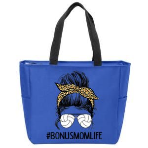 Volleyball Bonus Mom Life Messy Bun Leopard Mother’S Day Cute Gift Zip Tote Bag