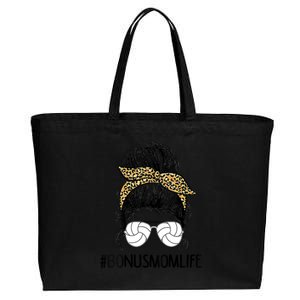 Volleyball Bonus Mom Life Messy Bun Leopard Mother’S Day Cute Gift Cotton Canvas Jumbo Tote