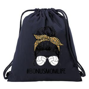 Volleyball Bonus Mom Life Messy Bun Leopard Mother’S Day Cute Gift Drawstring Bag