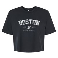 Vintage Boston Massachusetts Est. 1630 Souvenir Gift Bella+Canvas Jersey Crop Tee