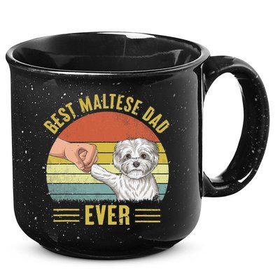 Vintage Best Maltese Dog Dad Ever Fist Bump Funny Dog Lover 15oz Campfire Ceramic Mug