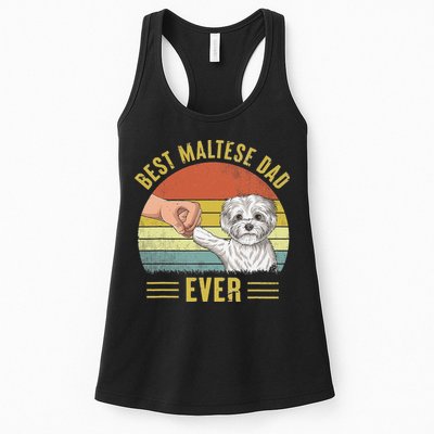 Vintage Best Maltese Dog Dad Ever Fist Bump Funny Dog Lover Womens Tank Top