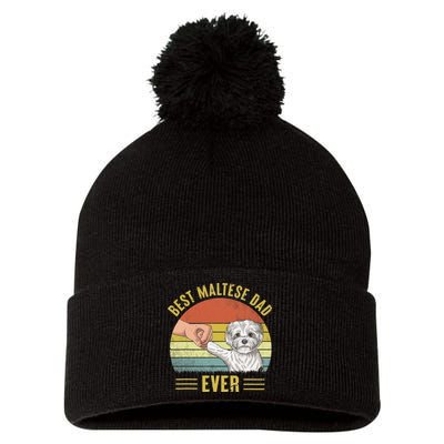 Vintage Best Maltese Dog Dad Ever Fist Bump Funny Dog Lover Pom Pom 12in Knit Beanie