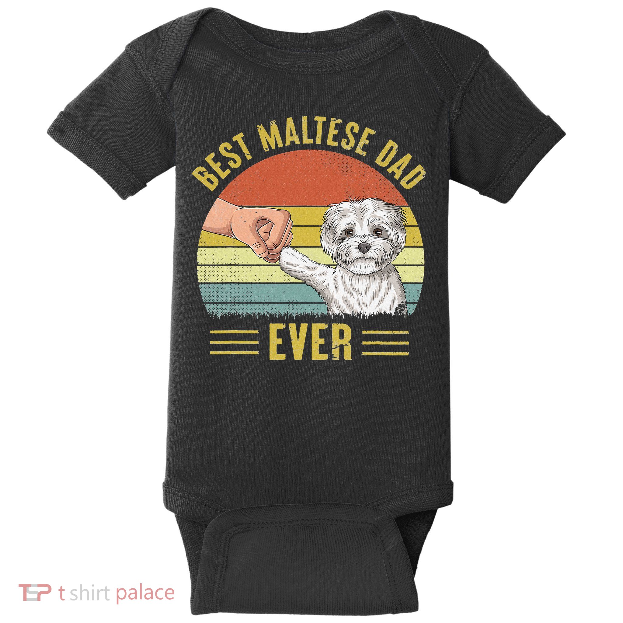 Vintage Best Maltese Dog Dad Ever Fist Bump Funny Dog Lover Baby Bodysuit