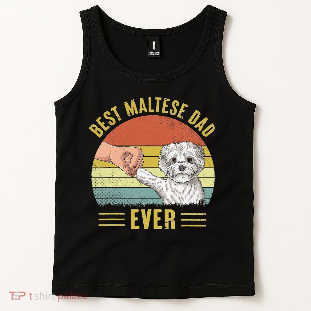 Vintage Best Maltese Dog Dad Ever Fist Bump Funny Dog Lover Tank Top