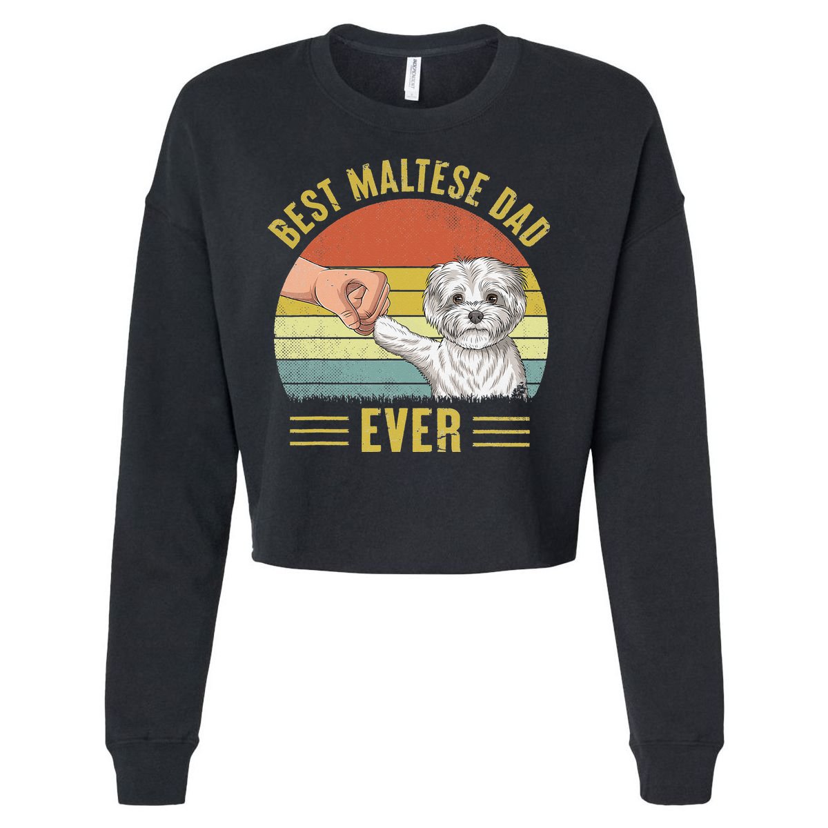 Vintage Best Maltese Dog Dad Ever Fist Bump Funny Dog Lover Cropped Pullover Crew