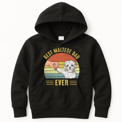 Vintage Best Maltese Dog Dad Ever Fist Bump Funny Dog Lover Kids Hoodie