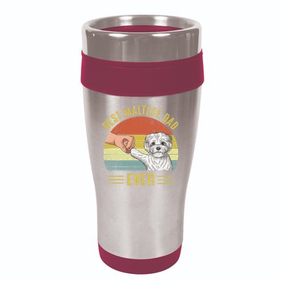 Vintage Best Maltese Dog Dad Ever Fist Bump Funny Dog Lover 16oz Travel Tumbler