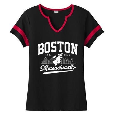 Vintage Boston Massachusetts Est 1630 Souvenir Ladies Halftime Notch Neck Tee