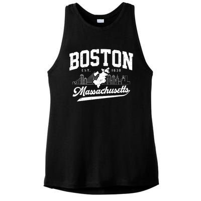 Vintage Boston Massachusetts Est 1630 Souvenir Ladies PosiCharge Tri-Blend Wicking Tank