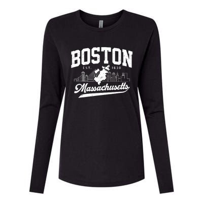 Vintage Boston Massachusetts Est 1630 Souvenir Womens Cotton Relaxed Long Sleeve T-Shirt