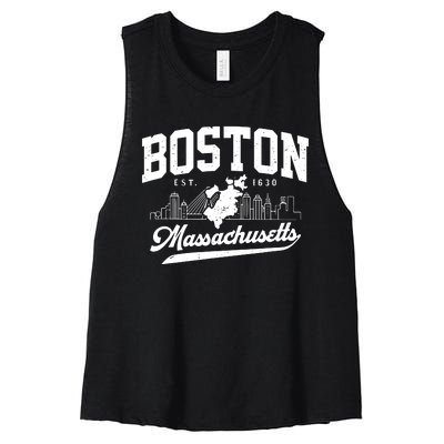 Vintage Boston Massachusetts Est 1630 Souvenir Women's Racerback Cropped Tank