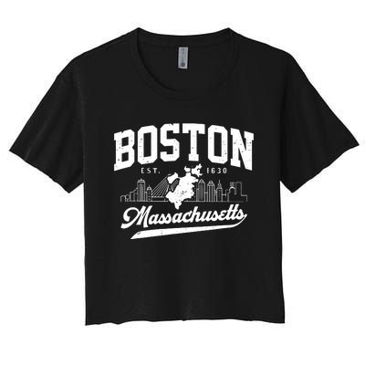 Vintage Boston Massachusetts Est 1630 Souvenir Women's Crop Top Tee