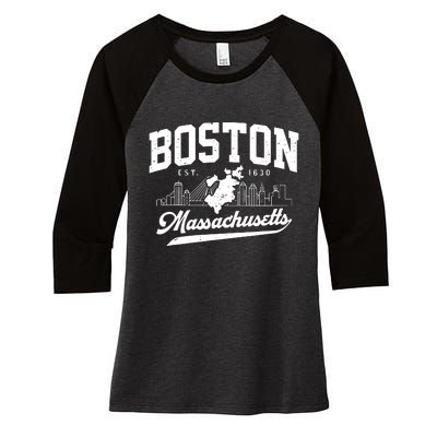 Vintage Boston Massachusetts Est 1630 Souvenir Women's Tri-Blend 3/4-Sleeve Raglan Shirt