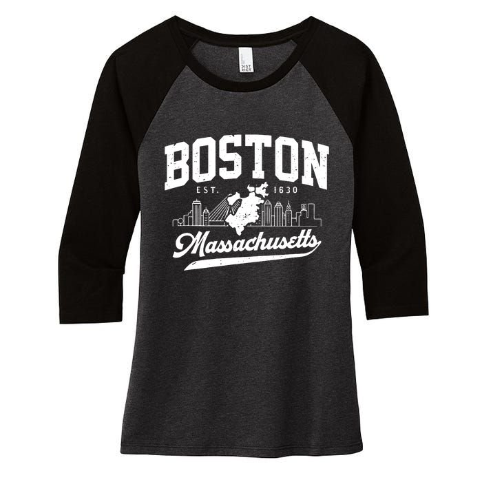 Vintage Boston Massachusetts Est 1630 Souvenir Women's Tri-Blend 3/4-Sleeve Raglan Shirt