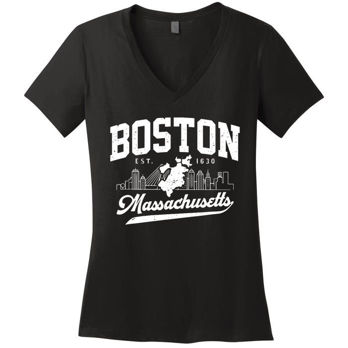 Vintage Boston Massachusetts Est 1630 Souvenir Women's V-Neck T-Shirt