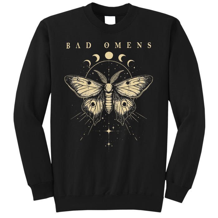 Vintage Bad Music Rock 90s Moth And Moons Vaporware Omens Tall Sweatshirt