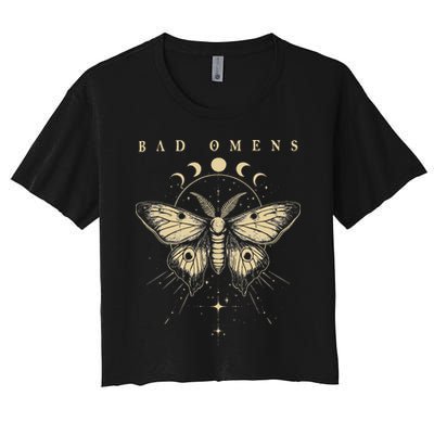 Vintage Bad Music Rock 90s Moth And Moons Vaporware Omens Women's Crop Top Tee