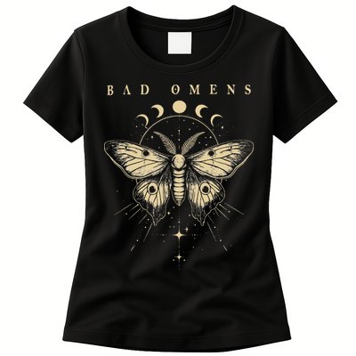 Vintage Bad Music Rock 90s Moth And Moons Vaporware Omens Womens T-Shirt
